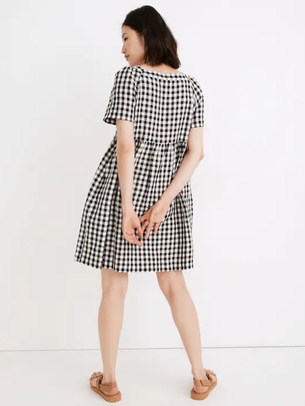 Madewell Allie Linen Blend Black & White Gingham Check Dress Sz S - Picture 4 of 7